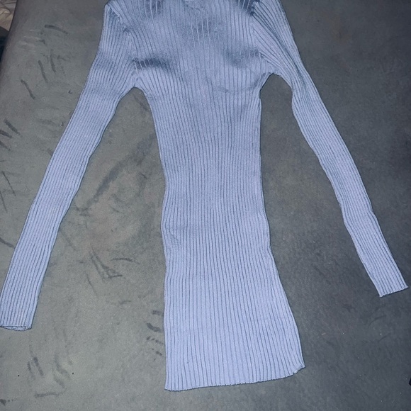Light Blue Ribbed Button-Front Knit Dress - Picture 2 of 3